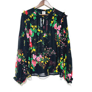 Cabi Thespian Blouse Midnight Flowers Women's Size XL Sheer NWT Whimsical Boho